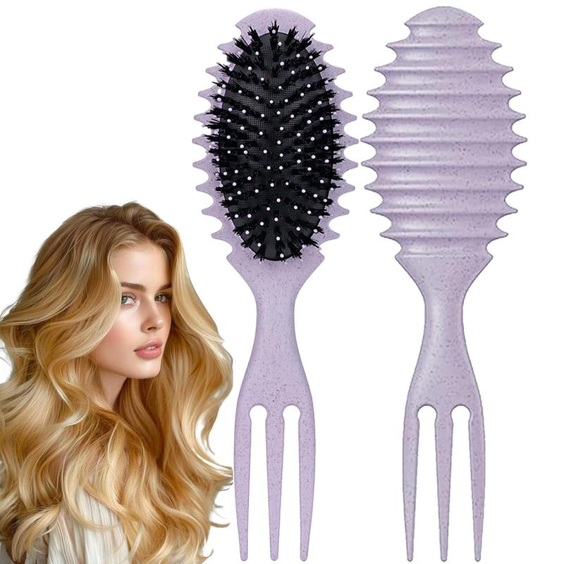 Curly Hair Brush Boar Bristle Curl Defining Brush for Curl Wave Straight Hair, Unique Trident Handle Design Defineing Brush for Wet Dry Hair Styling Massage Hairbrush Hair Pick Comb Curl Brush Green