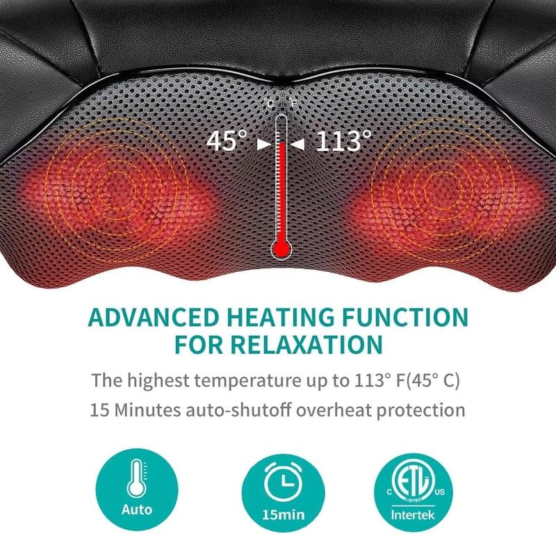 Rechargeable 3D Neck and Shoulder Massager, Electric Shiatsu Massager,  Deep Tissue Neck Massage Pillow for Neck, Shoulder, Foot, Leg Massage, for mom dad,Thanksgiving, Christmas, New Year Gift