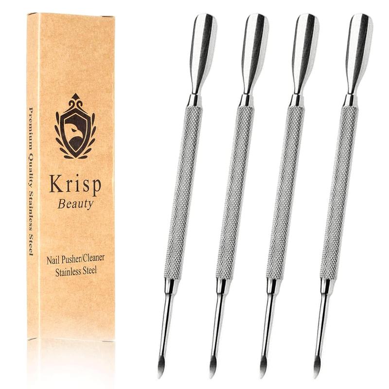 Professional Cuticle Pusher Set Dual Sided - Sharp Edge Spoon Shaped Double Ended Cuticle Pusher Remover Cleaner Surgical Medical Grade Stainless Steel Manicure Pedicure Nail Spa Art Care Tools 4 Pc By Krisp Beauty Nail Care Gel Polish Salon Pack