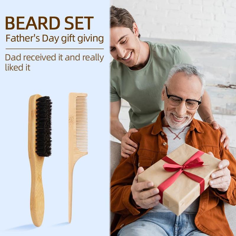 Bamboo Handle Hair Brush & Comb Set, 2 Counts set Wet & Dry Hair Styling Tool, Hairdressing Comb for Men & Women