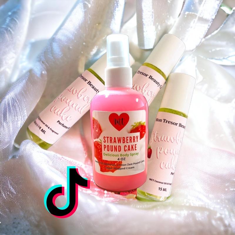 Strawberry Pound Cake (SET)Body Spray Body Oil  and Perfume oil set Fruity Women Unisex Fragrance Body Mist Gift Scent Cream Lemon Body Care Lotions Scented Skin Care Vegan