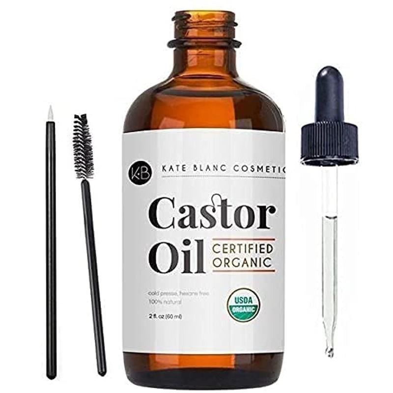 Castor Oil (2oz), USDA Certified Organic, Cold Pressed, Hexane Free. Stimulate Growth for Eyelashes, Eyebrows, Hair. Skin Moisturizer & Hair Treatment Starter Kit