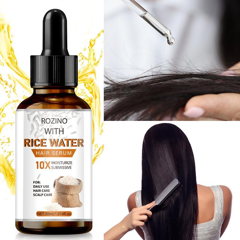 Rice Water Hair Serum, Hair Care Essence for Smooths The Irritability, Silky, Light and Non Greasy Hair Care Product