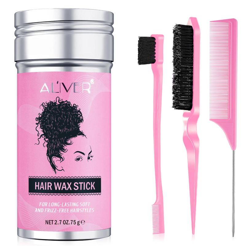 Hair Wax Stick & Comb Set, 1 Set Hair Styling Tool, Hair Style Wax Stick and Hair Brushes, Smooth Hair Care Products, Professional Heatless Hair Styling Products for Women & Men