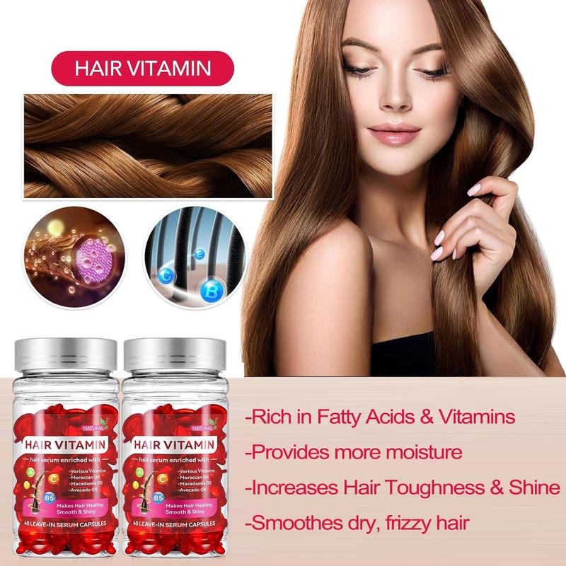 Hair Vitamin Serum Capsule, Hair Serum, No Rinse Anti Frizz Conditioner with Argan Macadamia Avocado Oils, Vitamins A, C, E & Pro B5