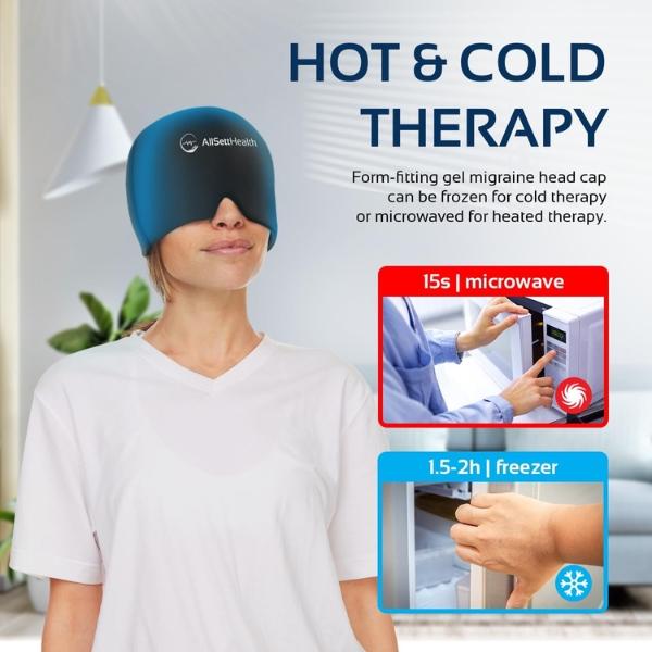 Migraine Relief Cap Ice Head Wrap Headache and Migraine Hat with Hot Cold Gel Head Ice Pack and Eye Mask Therapy Soothing