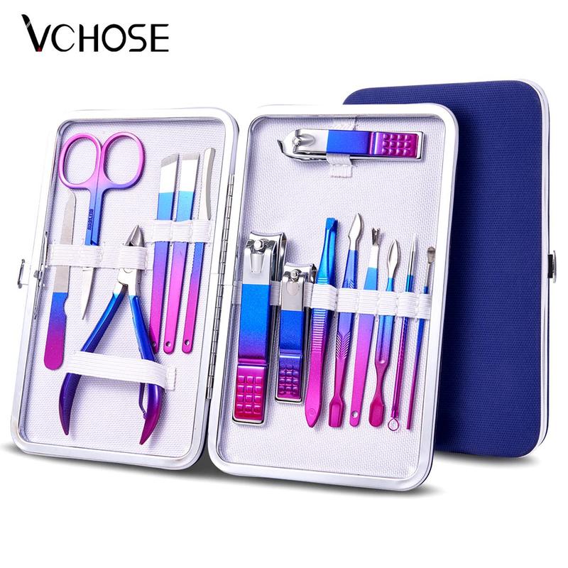 Stainless Steel Nail Trimmer Set, 7 10 12 15pcs set Gradient Professional Nail Care Tools, Manicure & Pedicure Tools for Home & Salon Use