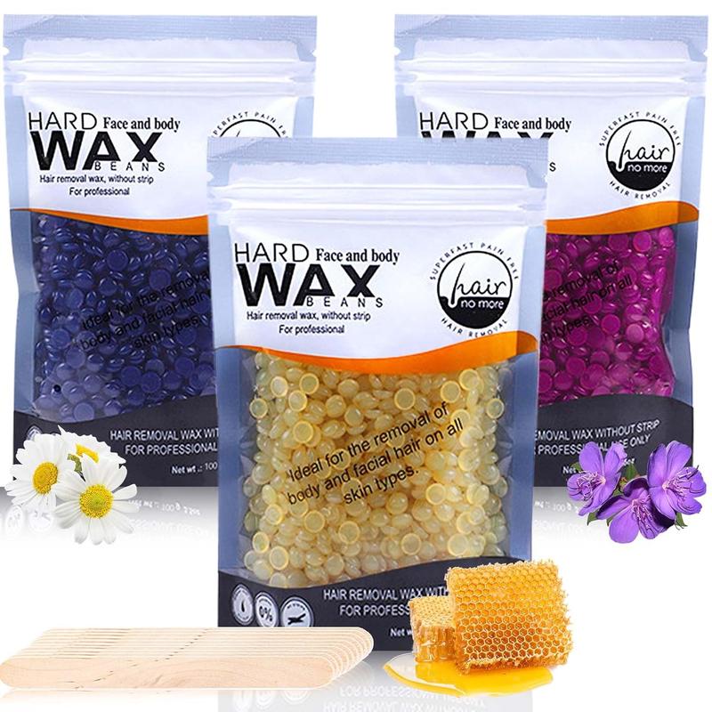 Hard Wax Beads for Women Men,Waxing Beads for Hair Removal Kit with 20 Sticks,Hair Removal Wax Beans for Face,Chest,Armpits,Arms,Back and Legs(01)