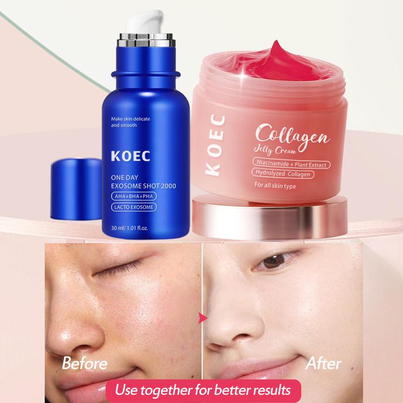 [KOEC Official Shop Exclusive SET] Korean Home Aesthetic Duol Experience Glass Glow Effect with Zero Exosome Spicule Serum +Collagen Niacinamide Jelly Cream Combination hydrating  cream Facial Skincare