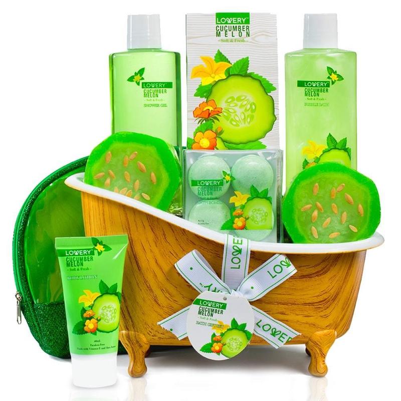 Lovery Cucumber Melon Home Bath Set - 10Pc Organic Self Care Kit for Body, Mind and Senses - Body Care, Fragrance Gift Luxury