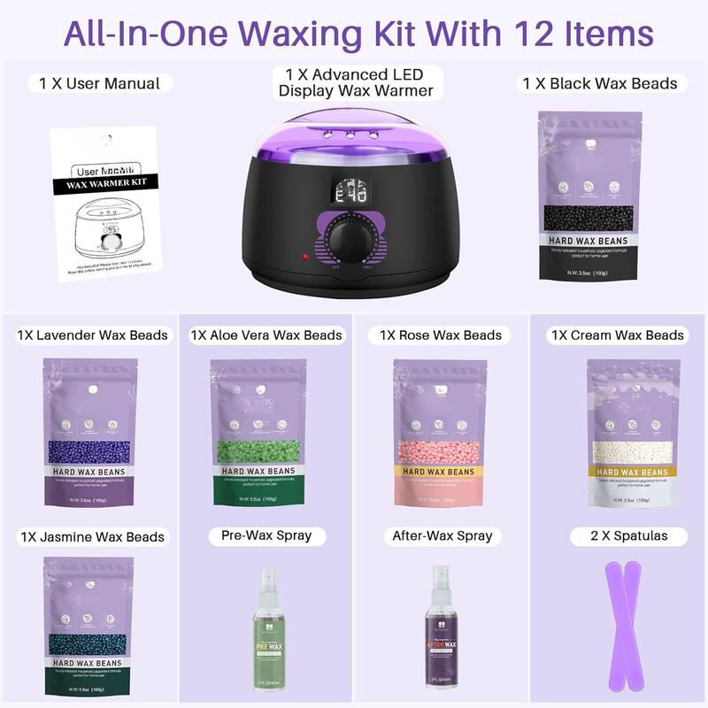 Wax Hair Removal Kit for Women Men Waxing Warmer for  , Brazilian, Facial,  and Eyebrow Digital Wax Machine with 6 Wax Beads for Home Salon Beginners