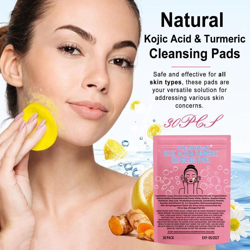 [90% People Choose] ROARUGAO Turmeric Cleansing Exfoliating Pads Facial Cleansing Skincare Comfort Turmeric & Ginger Cleansing Pads, 30pcs Bags Exfoliating Skin Care Pad, Deep Cleansing Facial Skin Care Product for Women & Men