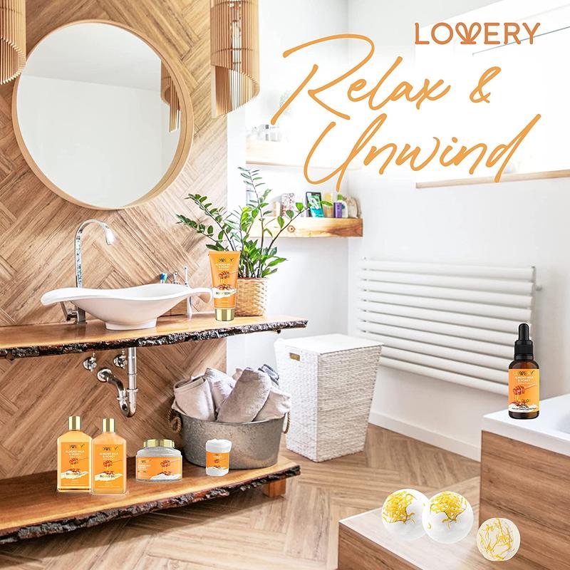 Luxe Almond Milk and Honey Spa Gift Basket - 10Pc Home Bath Kit Body Care Set