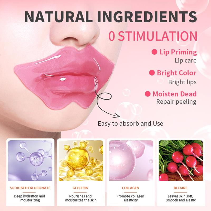 30PCS Crystal Collagen Lip Mask, Sleep Lip Care Pads Mask Overnight Collagen Care for Dry Lips Anti-Wrinkle Anti-Aging Firm Hydrate Lips Patches, Moisture Essence Sleep Gel Treatment Masks