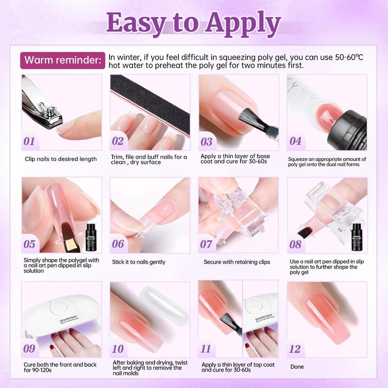 JEWHITENY 28 Colors Poly Gel Nail Kit Nude Gray Black grey Blue yellow purple Glitter All In One Starter Kit Poly Extension Gel Nail Kit With Nail Lamp Base Top Coat Builder Gel Nail Kit uñas  poligel