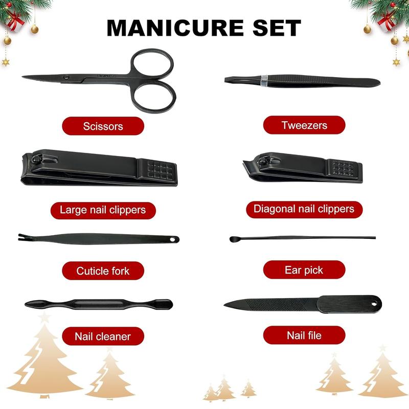 Manicure Set - Stocking Stuffers for Men & Women, 8 count Stainless Steel  Clipper Kit,  Care Tool with Christmas Gifts Box