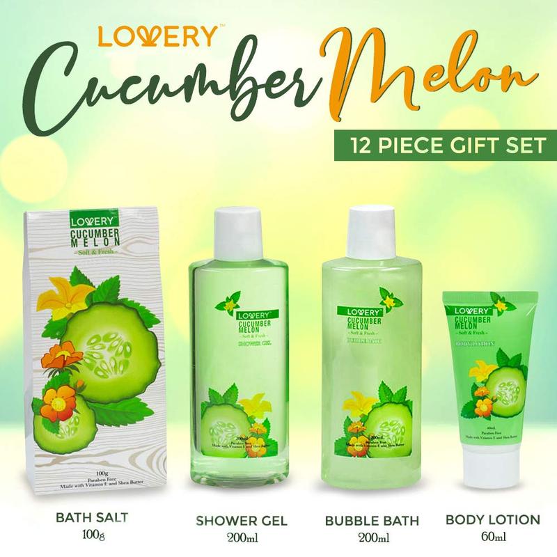 Lovery Cucumber Melon Home Bath Set - 10Pc Organic Self Care Kit for Body, Mind and Senses - Body Care, Fragrance Gift Luxury