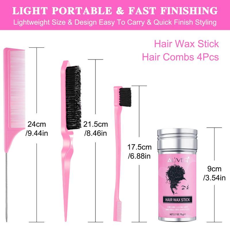 Hair Wax Stick & Comb Set, 1 Set Hair Styling Tool, Hair Style Wax Stick and Hair Brushes, Smooth Hair Care Products, Professional Heatless Hair Styling Products for Women & Men