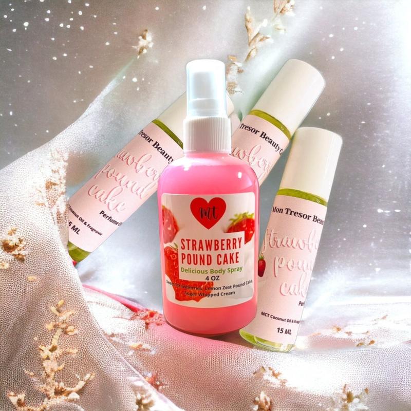 Strawberry Pound Cake (SET)Body Spray Body Oil  and Perfume oil set Fruity Women Unisex Fragrance Body Mist Gift Scent Cream Lemon Body Care Lotions Scented Skin Care Vegan