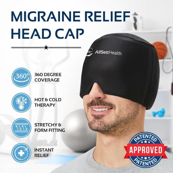 Migraine Relief Cap Ice Head Wrap Headache and Migraine Hat with Hot Cold Gel Head Ice Pack and Eye Mask Therapy Soothing