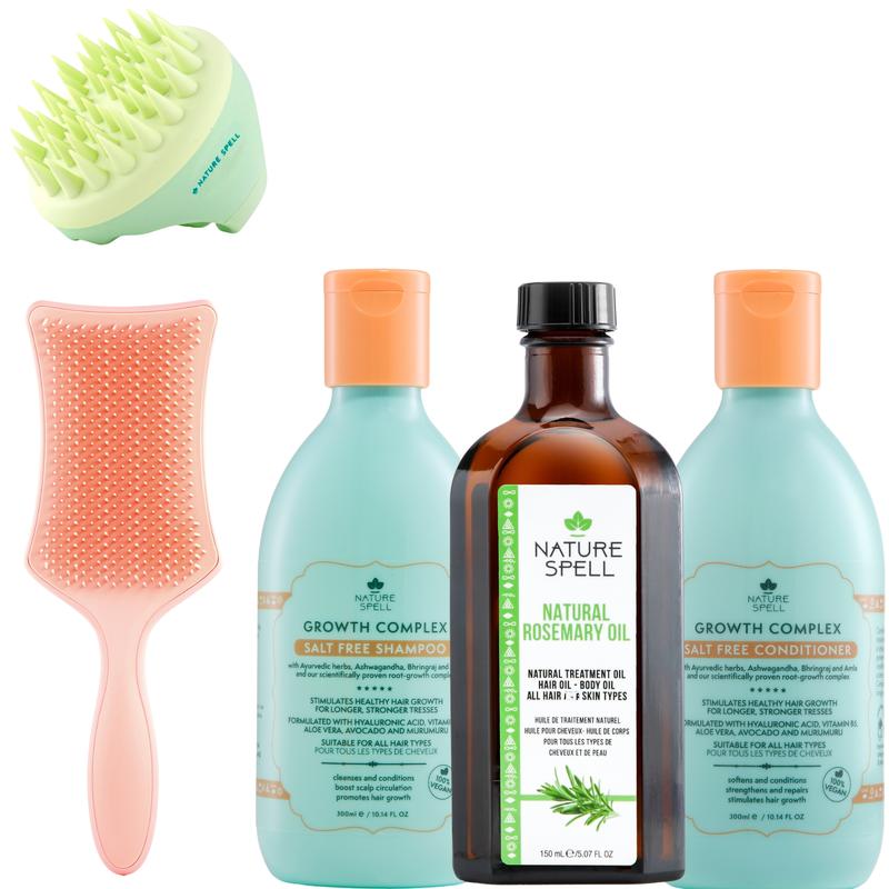 Rosemary Oil & Growth Complex Shampoo & Conditioner with a Scalp Massager and and Detangling Hair Brush (5 Items)